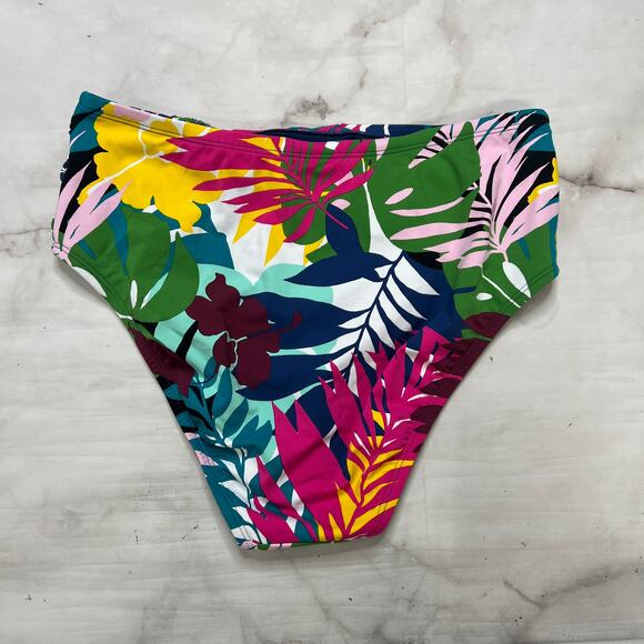 Blue Rod Beattie High Waist Bikini Bottom Draped Tropical Floral Size 8 New - Picture 4 of 5
